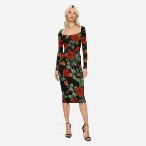 Dolce & Gabbana Rose-Print MIDI Sheath Dress